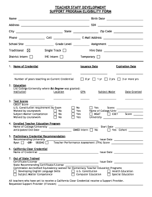 Teacher Staff Development Support Program Eligibility Form