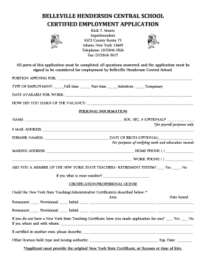 Certified Employment Application