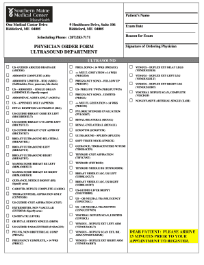 Ultrasound Physician Order Form