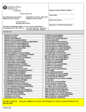 Physician Order Form – Cat Scan