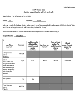 Hong Kong Next Day Disclosure Return