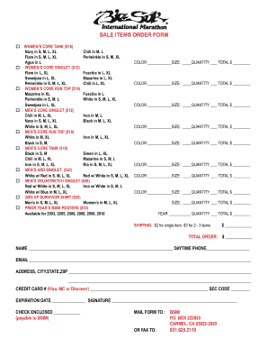 Sale Items Order Form