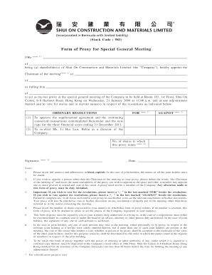 Proxy Form for Special General Meeting