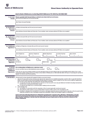 Bank of Melbourne Direct Saver Authority to Operate Form