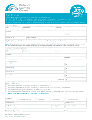 Distance Learning Course Order Form