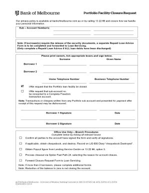 Portfolio Facility Closure Request Form