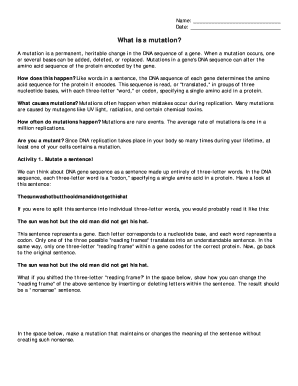 Mutation Activity Worksheet