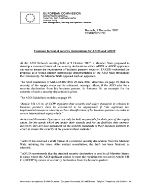 Security Declaration for Authorised Economic Operators
