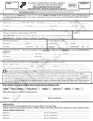UIL Athletic Participation Form