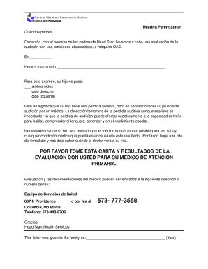 Carta de los padres sobre la audición
