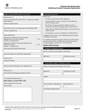 Bank of Melbourne Additional Linked Company Application