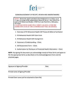Acknowledgement of Receipt Review and Understanding