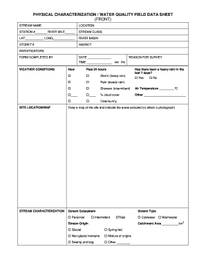 Water Quality Field Data Sheet