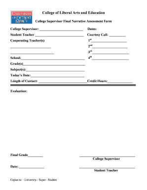 College Supervisor Final Narrative Assessment Form