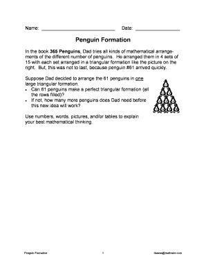 Penguin Formation Math Worksheet