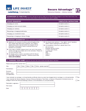 Secure Advantage Lifetime Retirement Solution Update Form