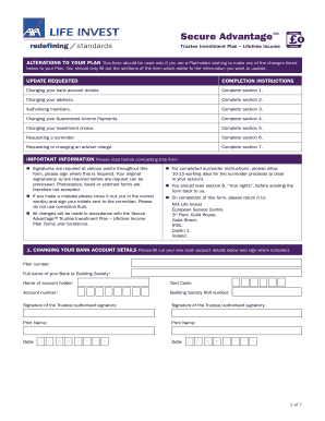 Secure Advantage Lifetime Trustee Investment Plan Update Form