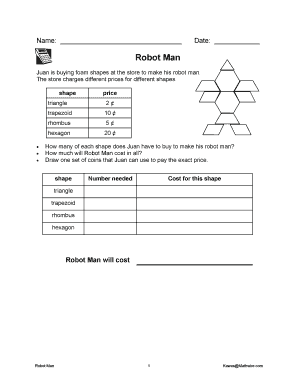 Robot Man Cost Calculation Worksheet