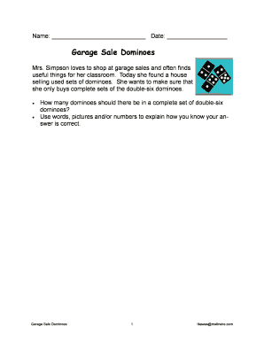 Garage Sale Dominoes Worksheet