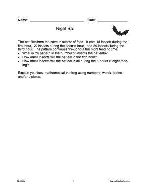 Night Bat Math Worksheet