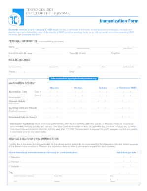 Immunization and Meningitis Response Form