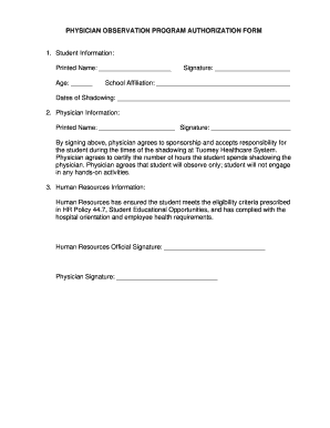 Physician Observation Program Authorization Form