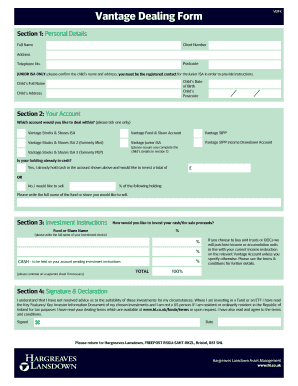 Vantage Dealing Form