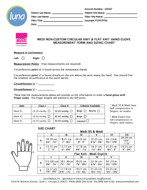 MEDI Non-Custom Circular Knit Hand Glove Measurement Form