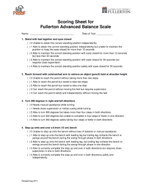 Fullerton Advanced Balance Scale Assessment Form