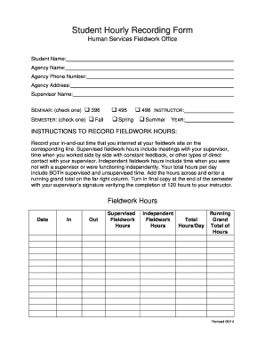 Student Hourly Recording Form
