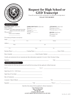 High School or GED Transcript Request Form