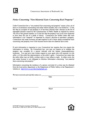 Connecticut Non-Material Facts Notice