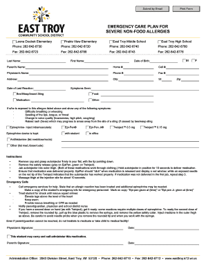 Emergency Care Plan for Severe Non-Food Allergies