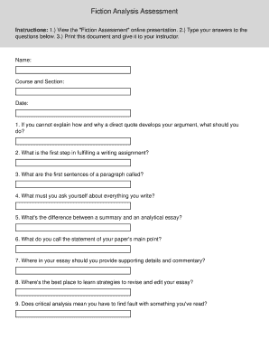 Fiction Analysis Assessment