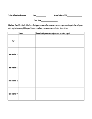 Student Self and Peer Assessment Form