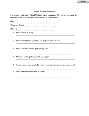 Critical Thinking Assessment Form