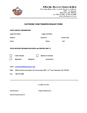 Alberta Soccer Association Electronic Fund Transfer Request Form