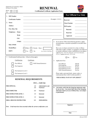 New Jersey Fire Safety Certification Renewal Form