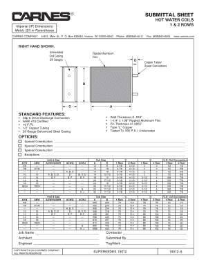 Hot Water Coil Submittal Sheet
