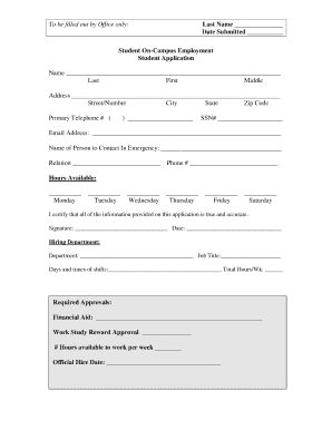 Student On-Campus Employment Application