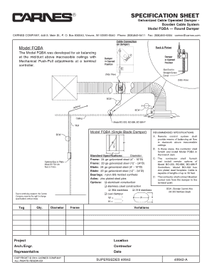 Galvanized Cable Operated Damper Specification Sheet
