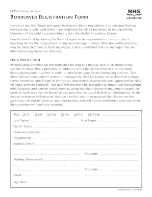 NHS Lanarkshire Library Registration Form