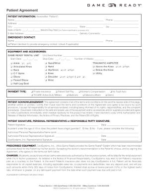 Patient Agreement for Game Ready Rental