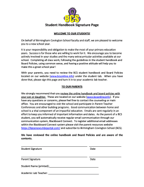 Student Handbook Signature Page