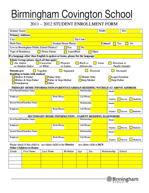 2011-2012 Student Enrollment Form