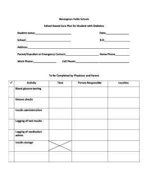 School-based Care Plan for Student with Diabetes