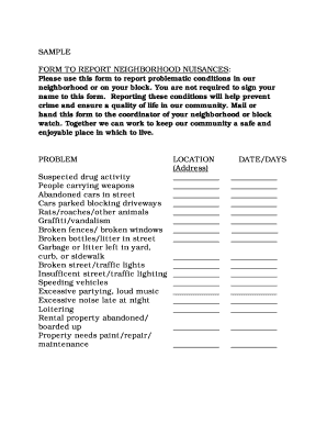 Neighborhood Nuisance Report Form