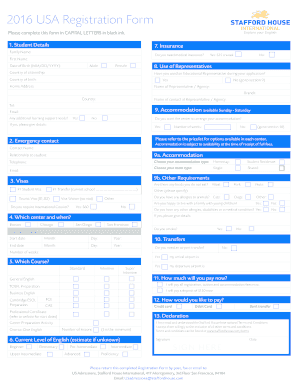 USA Student Registration Form