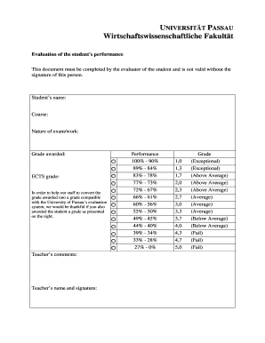 Leistungsbewertung des Studierenden