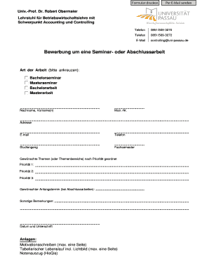 Bewerbung um eine Seminar- oder Abschlussarbeit